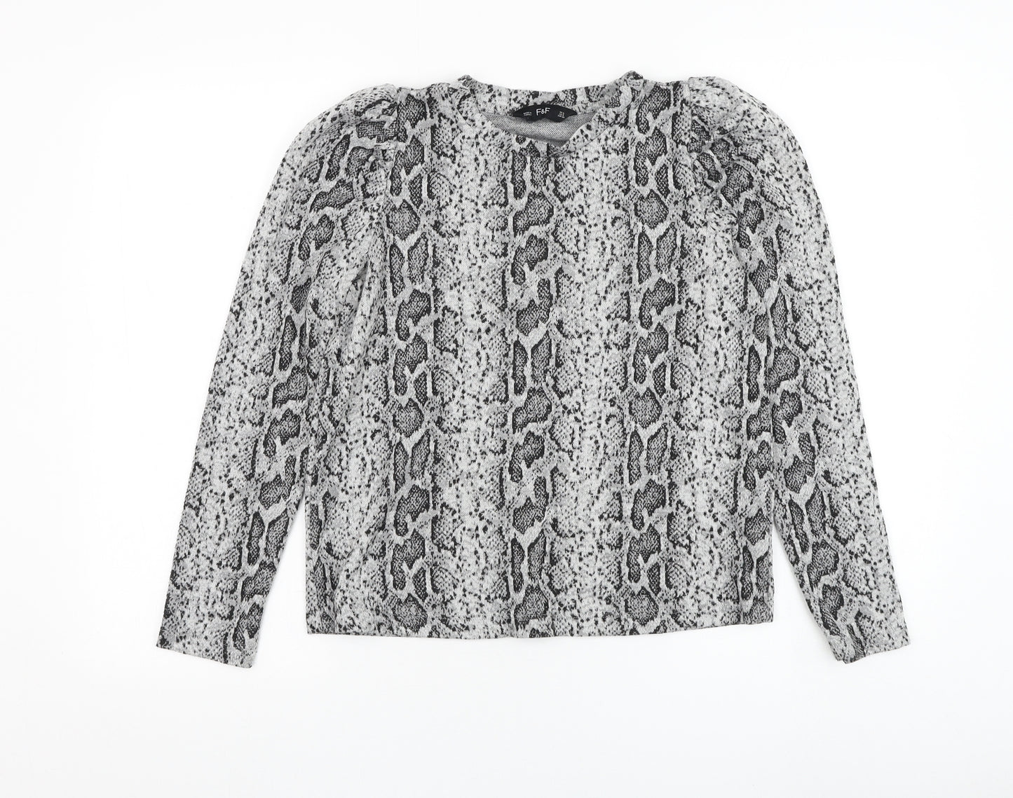 F&F Womens Grey Round Neck Animal Print Polyester Pullover Jumper Size 6