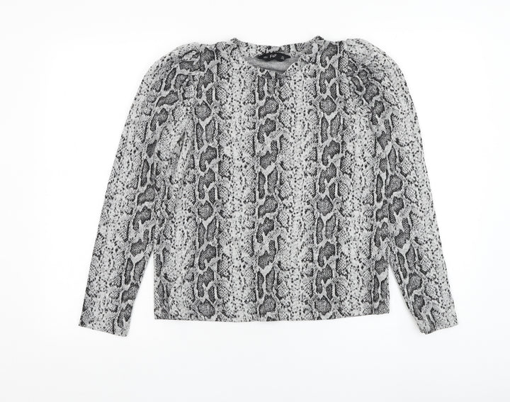 F&F Womens Grey Round Neck Animal Print Polyester Pullover Jumper Size 6