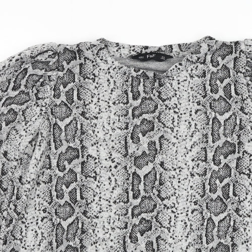 F&F Womens Grey Round Neck Animal Print Polyester Pullover Jumper Size 6