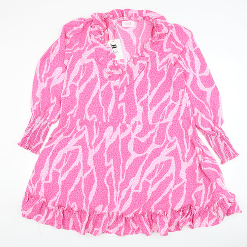 Savida Womens Pink Animal Print Polyester Trapeze & Swing Size M V-Neck Pullover
