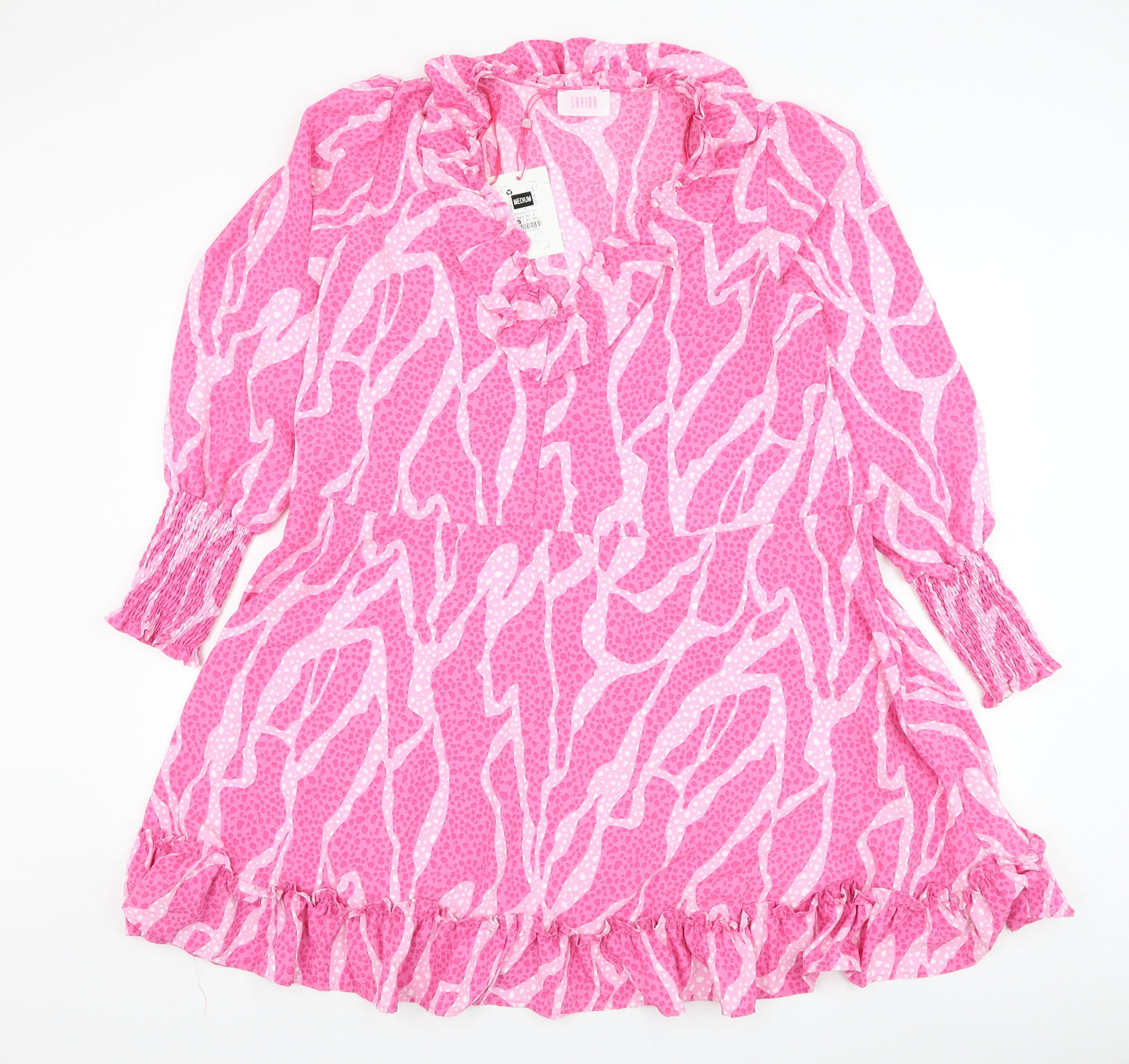 Savida Womens Pink Animal Print Polyester Trapeze & Swing Size M V-Neck Pullover