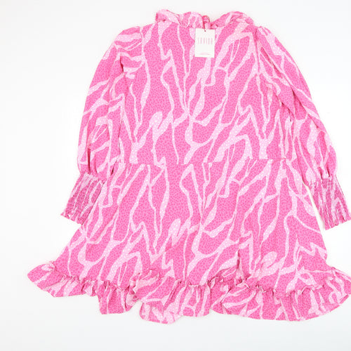 Savida Womens Pink Animal Print Polyester Trapeze & Swing Size M V-Neck Pullover