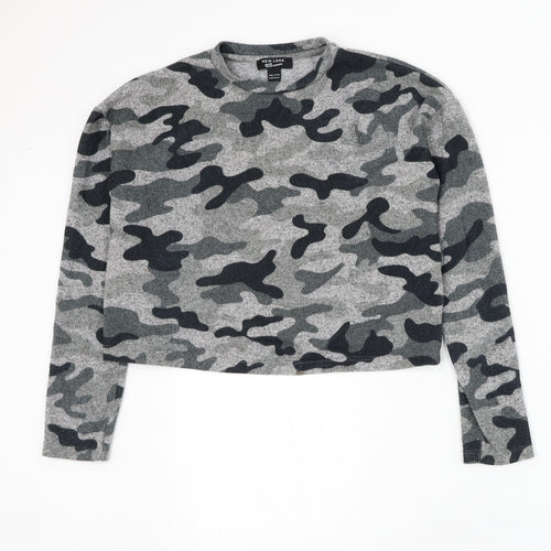 New Look Girls Grey Round Neck Camouflage Polyester Pullover Jumper Size 14-15 Years Pullover