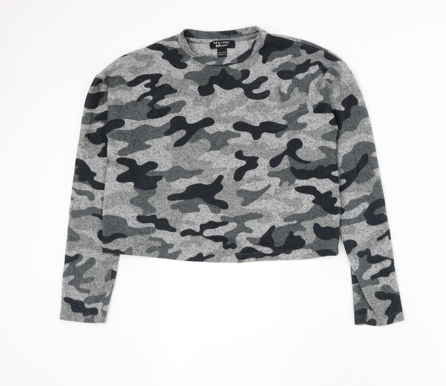 New Look Girls Grey Round Neck Camouflage Polyester Pullover Jumper Size 14-15 Years Pullover