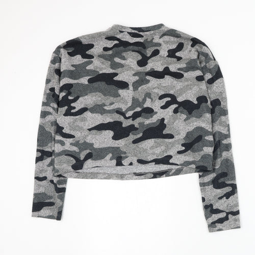 New Look Girls Grey Round Neck Camouflage Polyester Pullover Jumper Size 14-15 Years Pullover