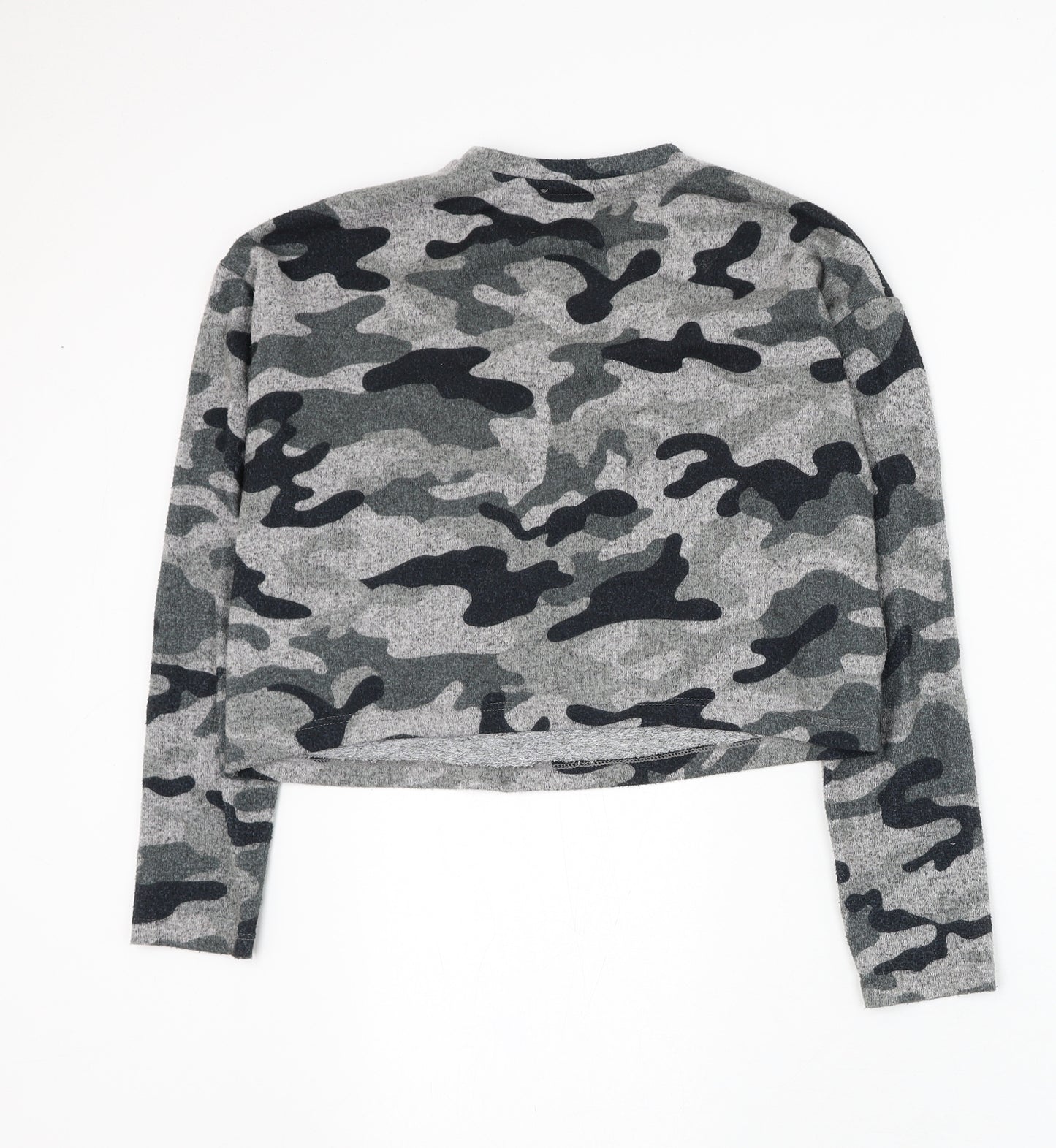 New Look Girls Grey Round Neck Camouflage Polyester Pullover Jumper Size 14-15 Years Pullover