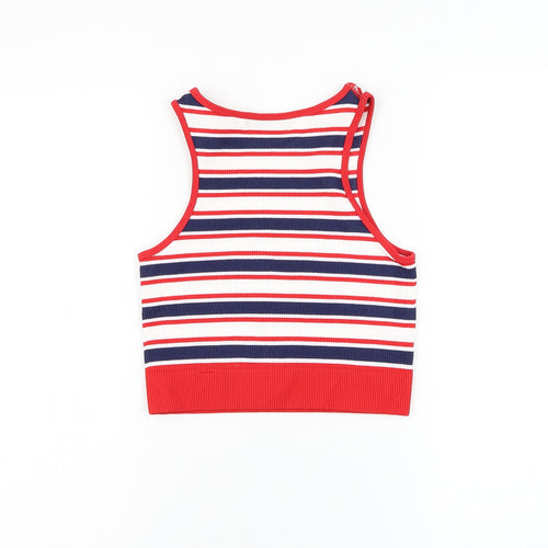 Dunnes Stores Womens White Striped Nylon Basic Tank Size XS Round Neck