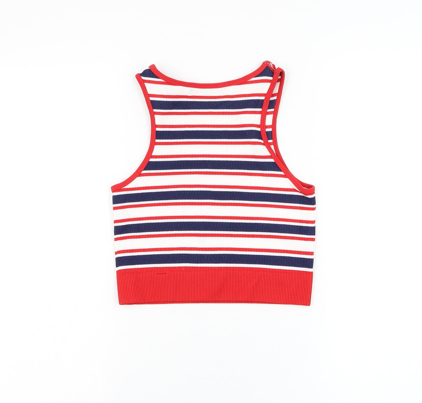 Dunnes Stores Womens White Striped Nylon Basic Tank Size XS Round Neck