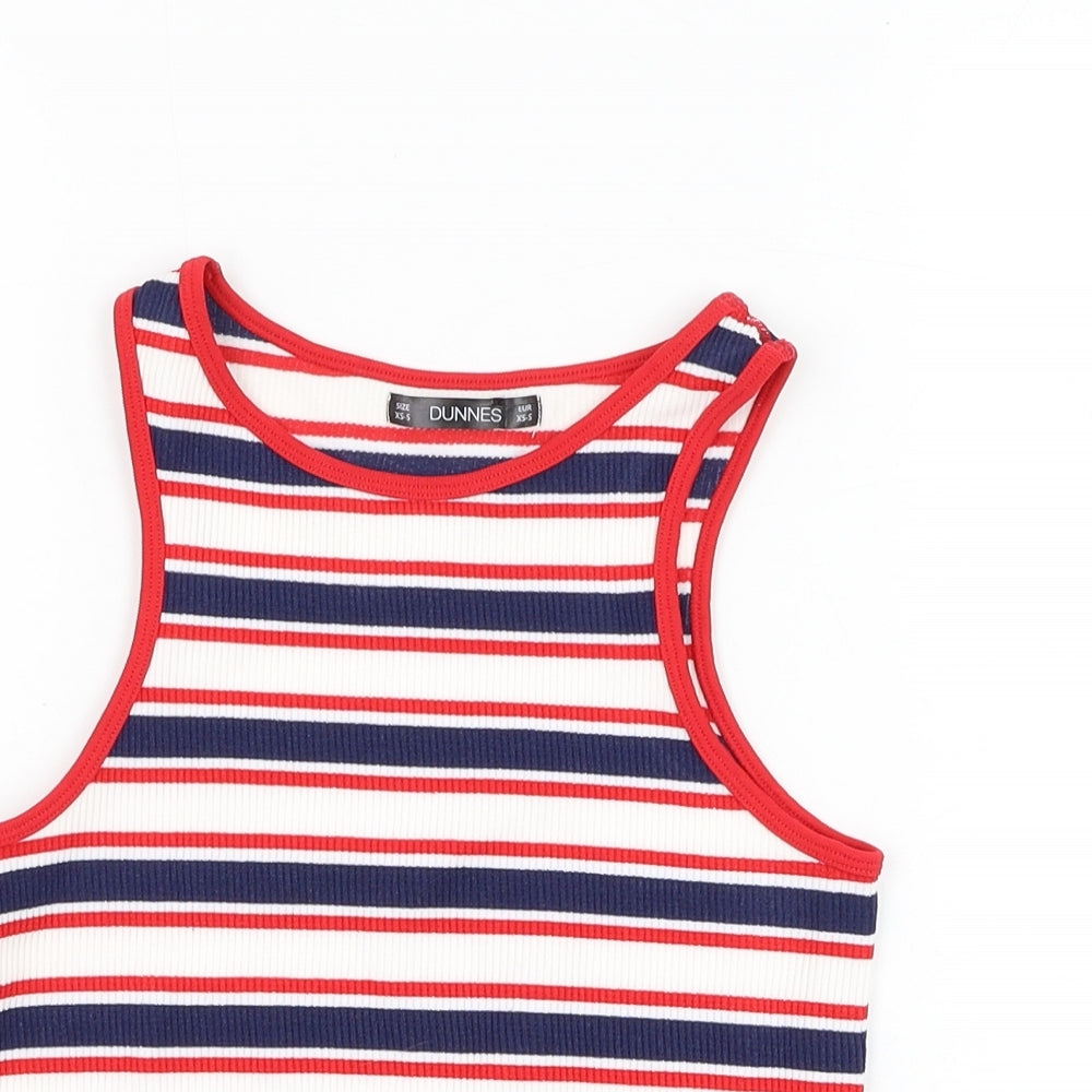 Dunnes Stores Womens White Striped Nylon Basic Tank Size XS Round Neck