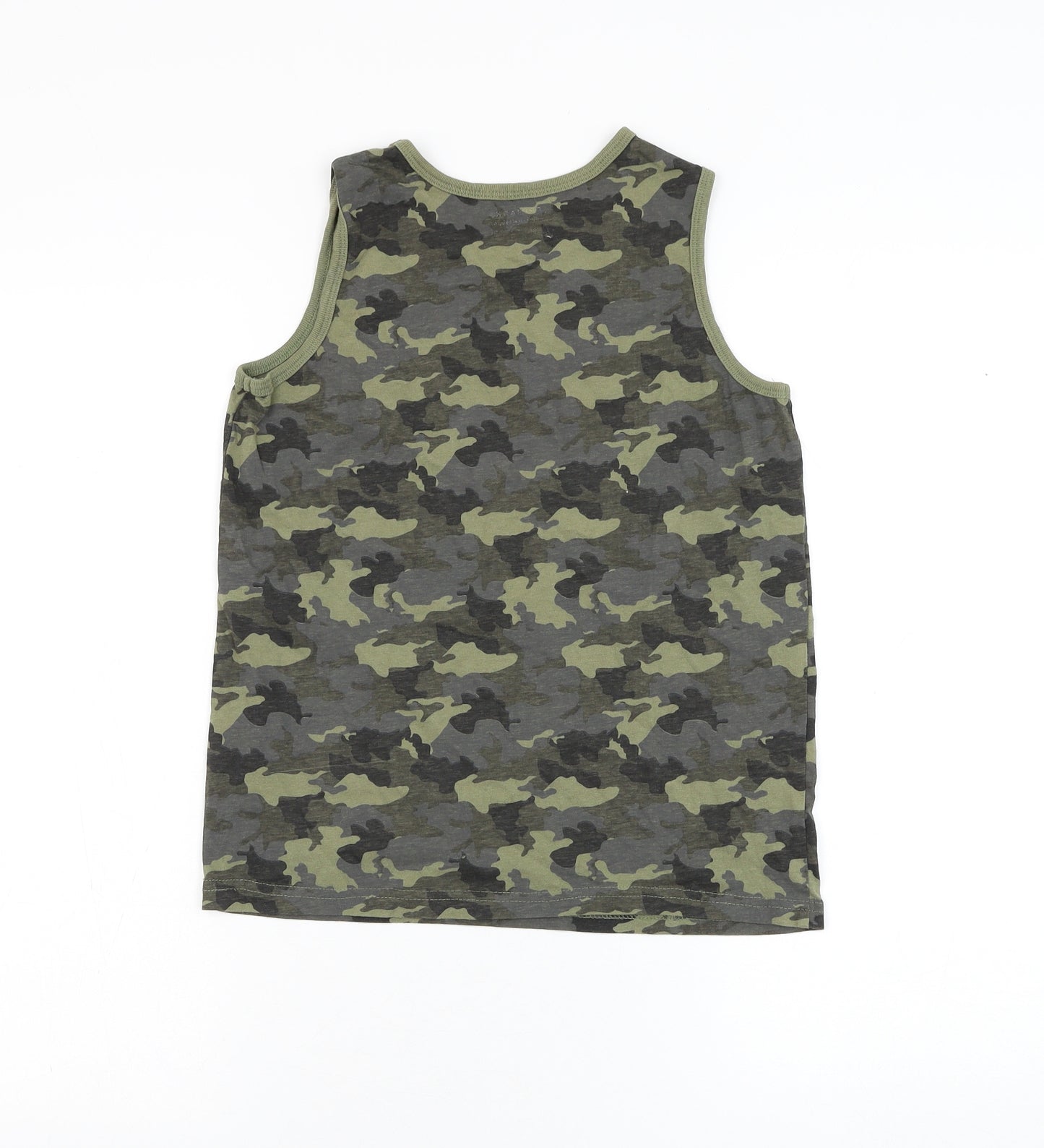 Primark Boys Green Camouflage Cotton Basic Tank Size 10-11 Years Round Neck Pullover