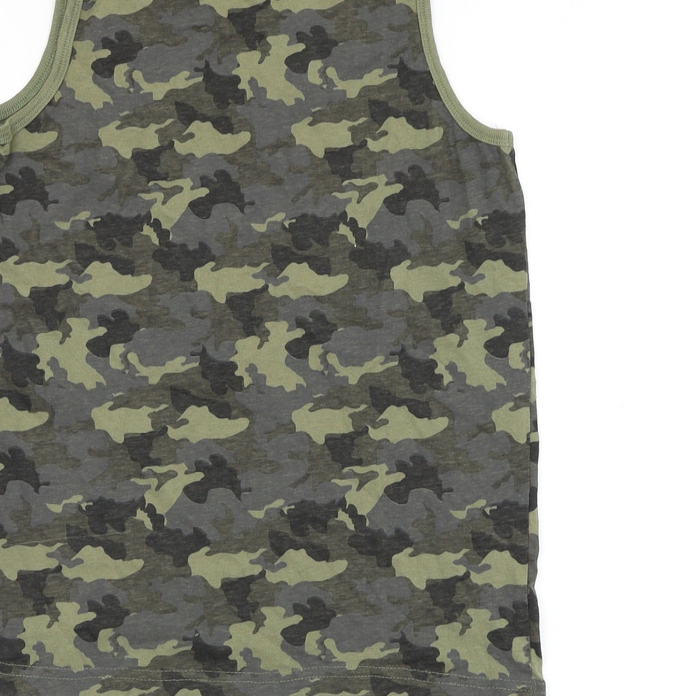 Primark Boys Green Camouflage Cotton Basic Tank Size 10-11 Years Round Neck Pullover