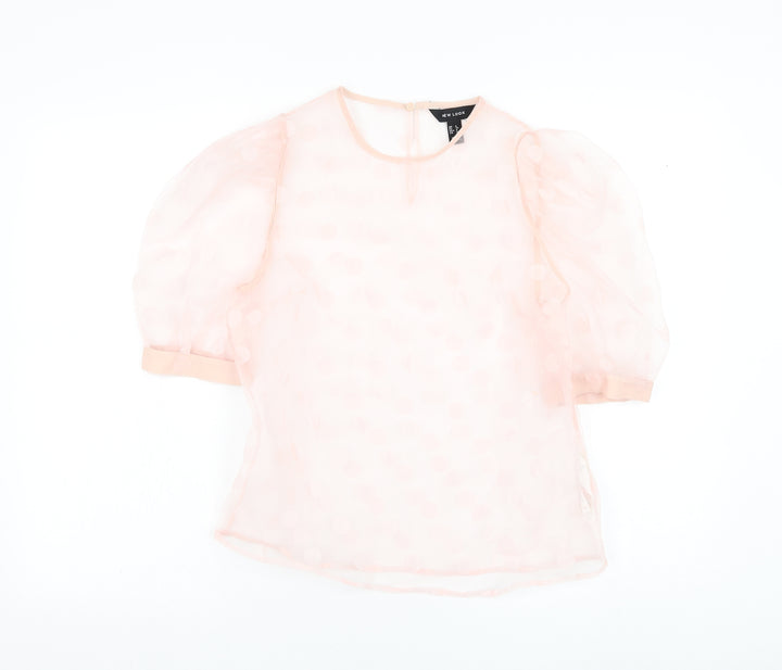 New Look Womens Pink Polyester Basic Blouse Size 8 Round Neck