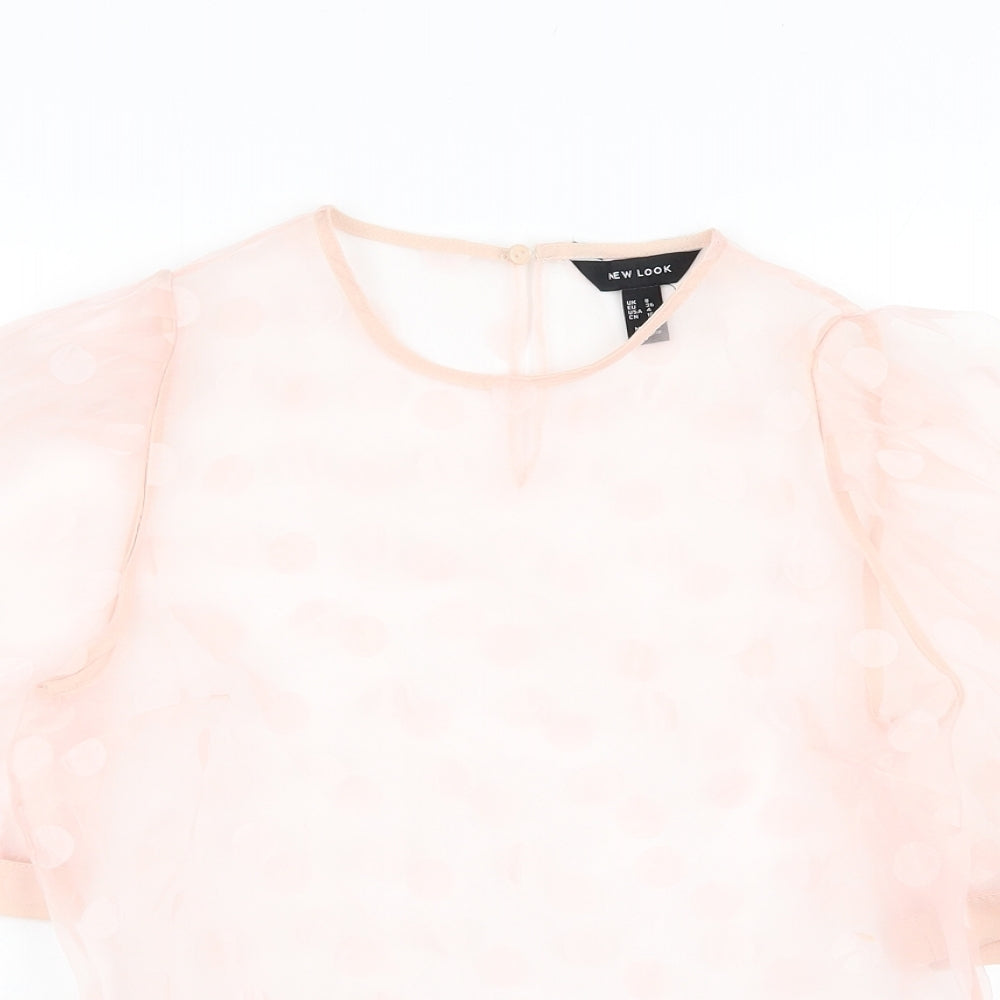 New Look Womens Pink Polyester Basic Blouse Size 8 Round Neck