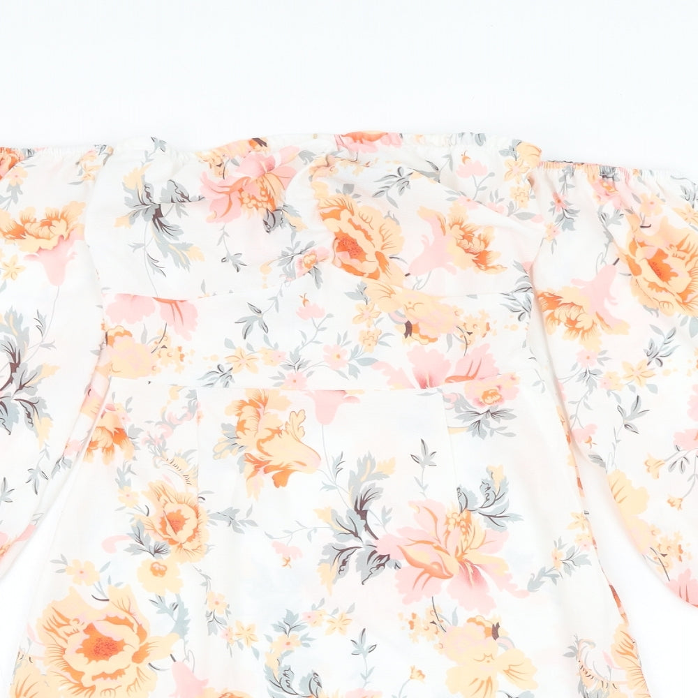 PARISIAN SIGNATURE Womens White Floral Polyester Pencil Dress Size 6 Square Neck Pullover
