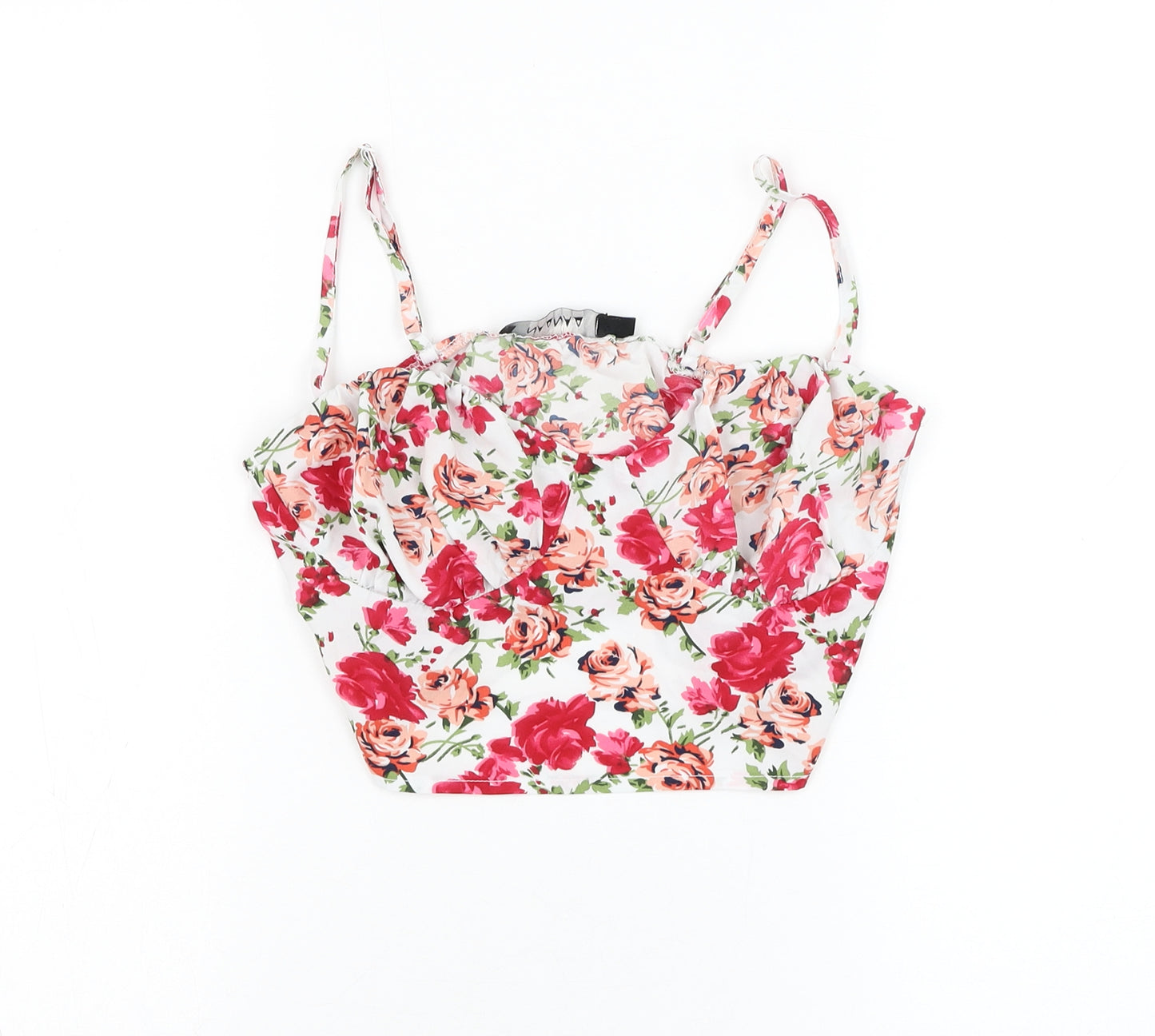 NaaNaa Womens White Floral Polyester Basic Tank Size 8 Sweetheart