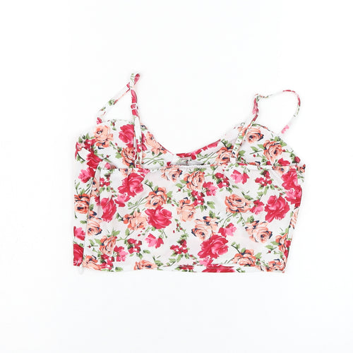 NaaNaa Womens White Floral Polyester Basic Tank Size 8 Sweetheart