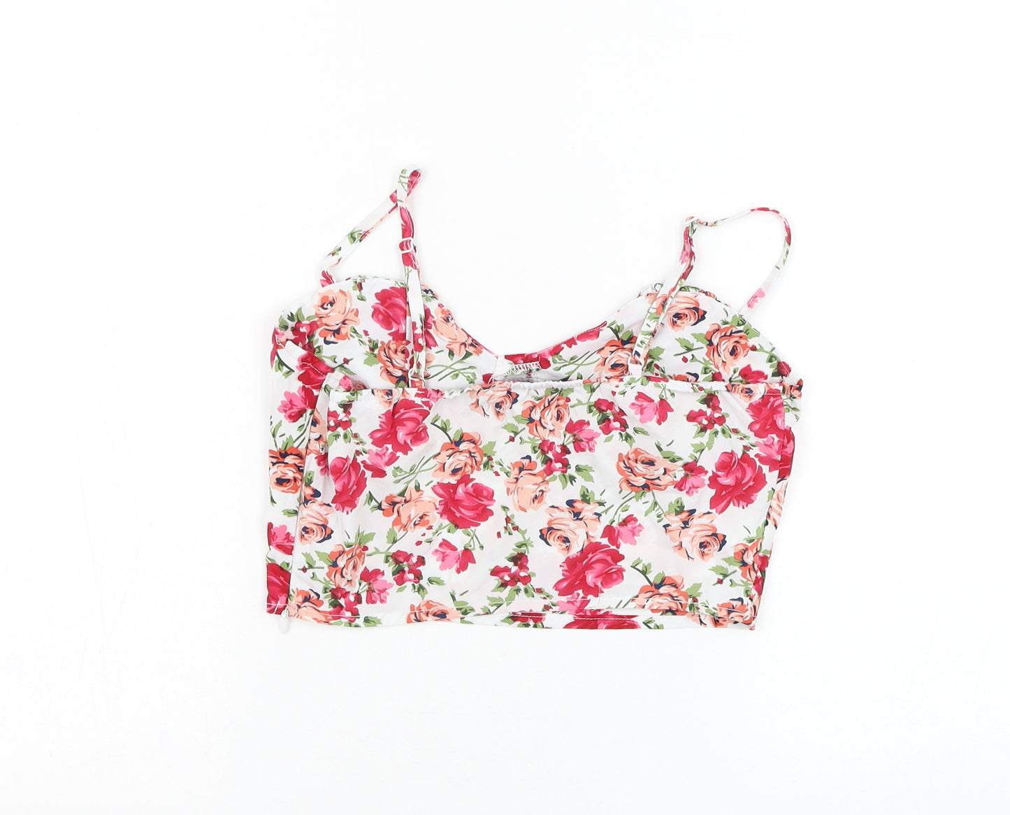 NaaNaa Womens White Floral Polyester Basic Tank Size 8 Sweetheart
