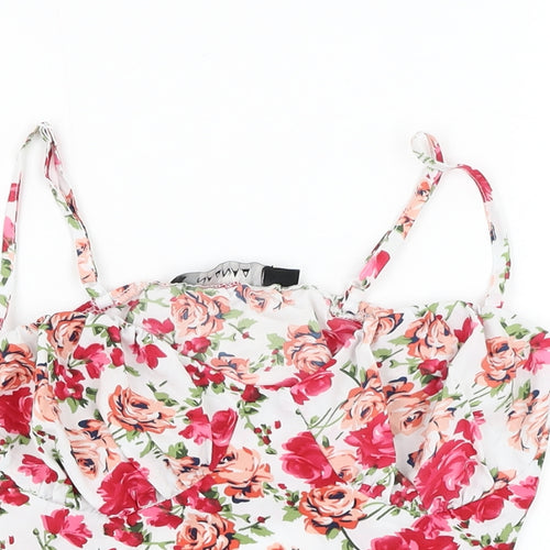 NaaNaa Womens White Floral Polyester Basic Tank Size 8 Sweetheart