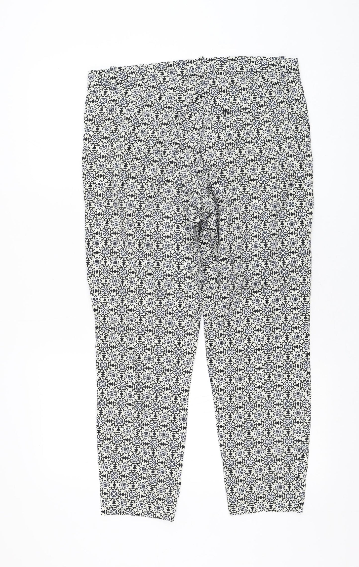 H&M Womens Ivory Geometric Cotton Carrot Trousers Size 12 L26 in Regular Zip