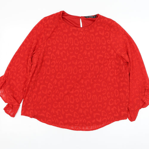 Dunnes Stores Womens Red Polyester Basic Blouse Size M Round Neck