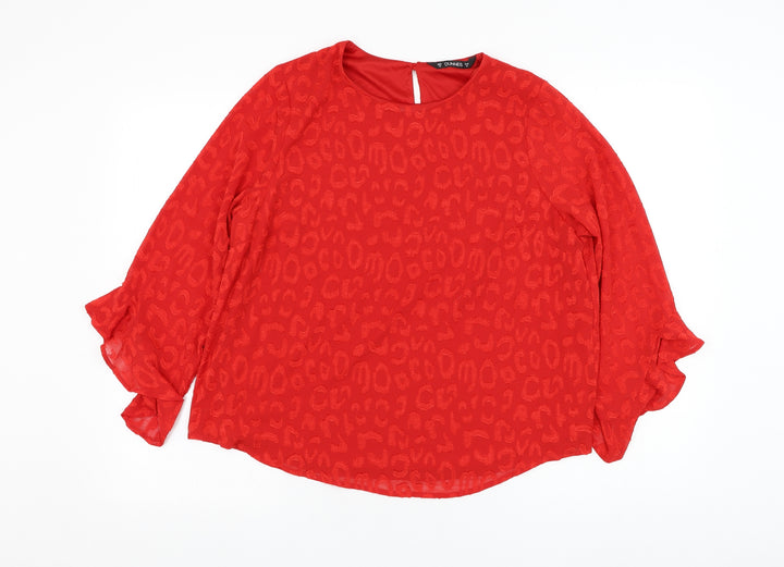 Dunnes Stores Womens Red Polyester Basic Blouse Size M Round Neck