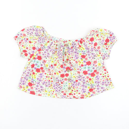 Matalan Girls White Floral Polyester Basic Blouse Size 5 Years Round Neck Pullover