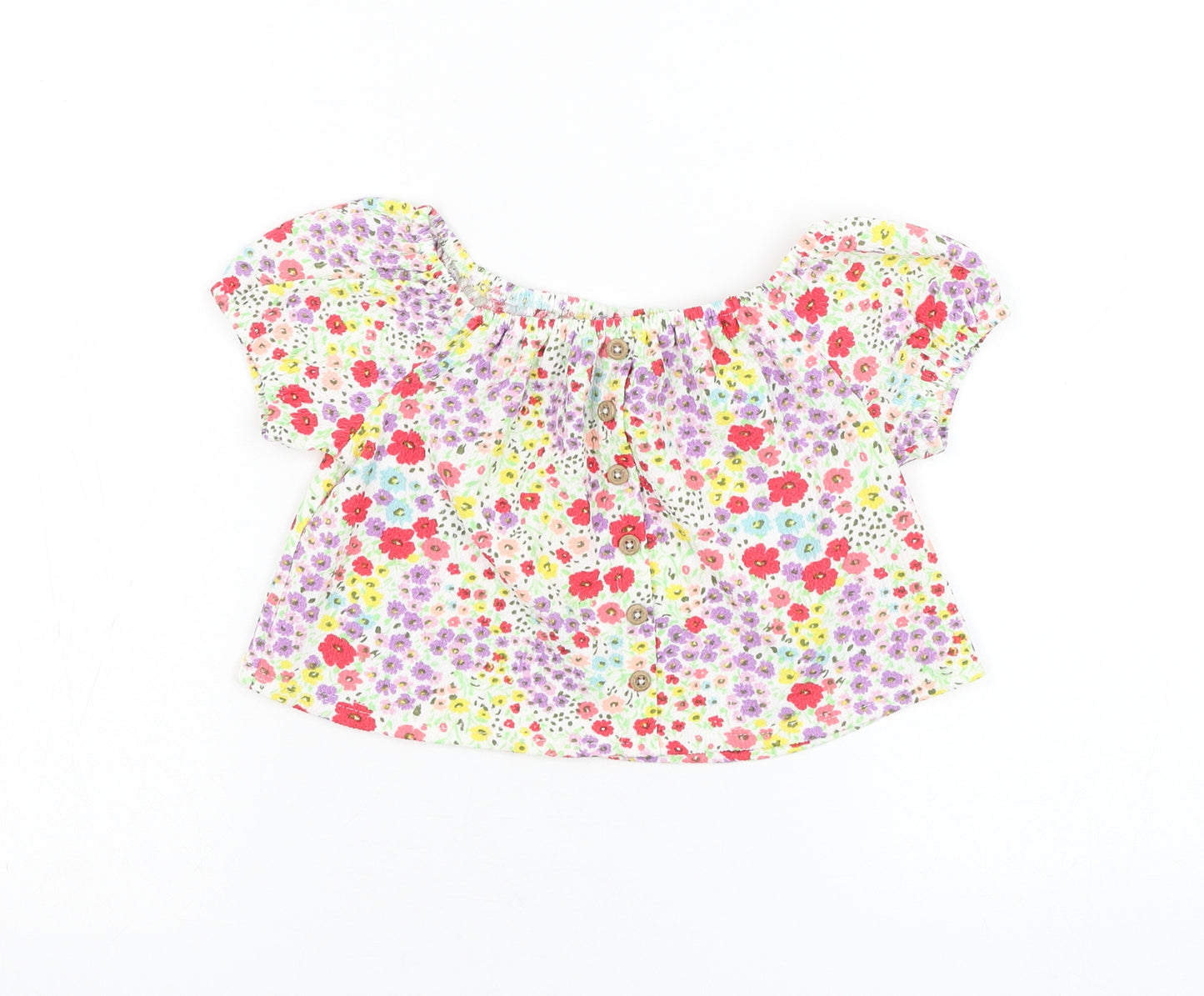 Matalan Girls White Floral Polyester Basic Blouse Size 5 Years Round Neck Pullover