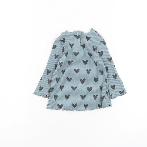 George Girls Blue Cotton Basic T-Shirt Size 3-6 Months Round Neck Pullover - Heart