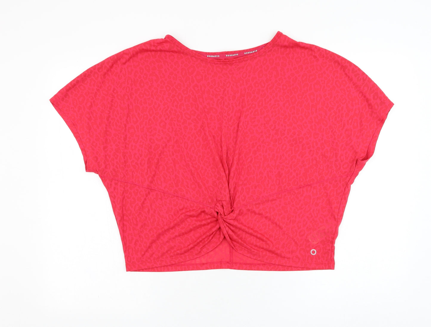 Marks and Spencer Womens Pink Animal Print Polyester Basic T-Shirt Size 16 Round Neck Pullover - Knot front