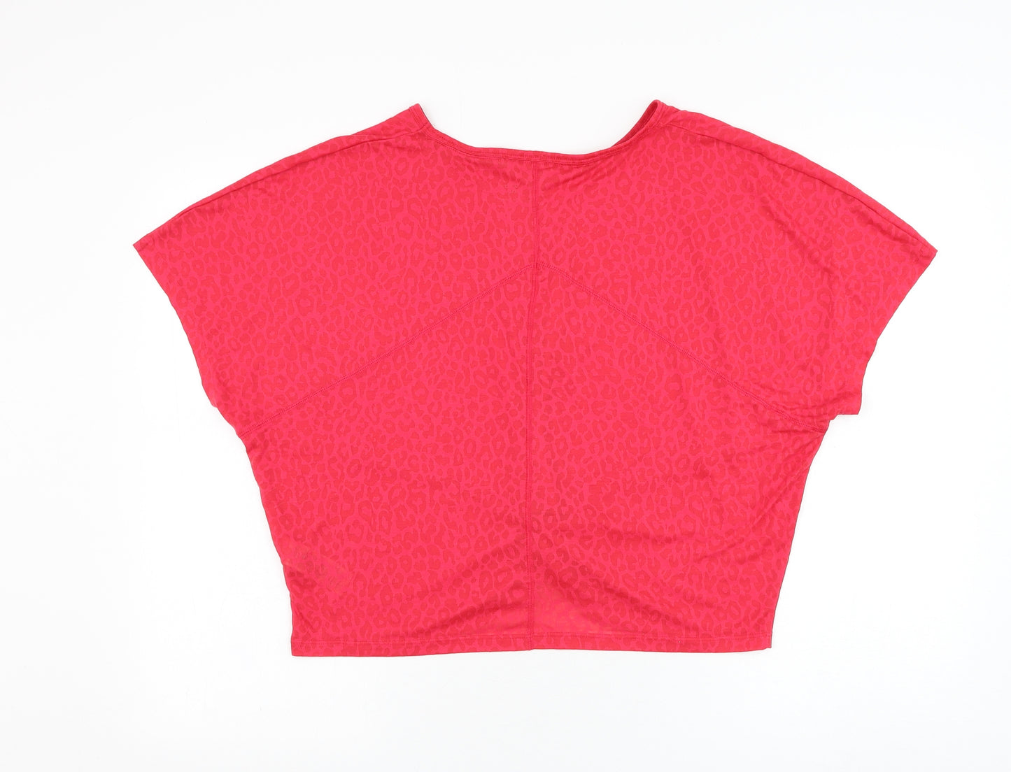 Marks and Spencer Womens Pink Animal Print Polyester Basic T-Shirt Size 16 Round Neck Pullover - Knot front