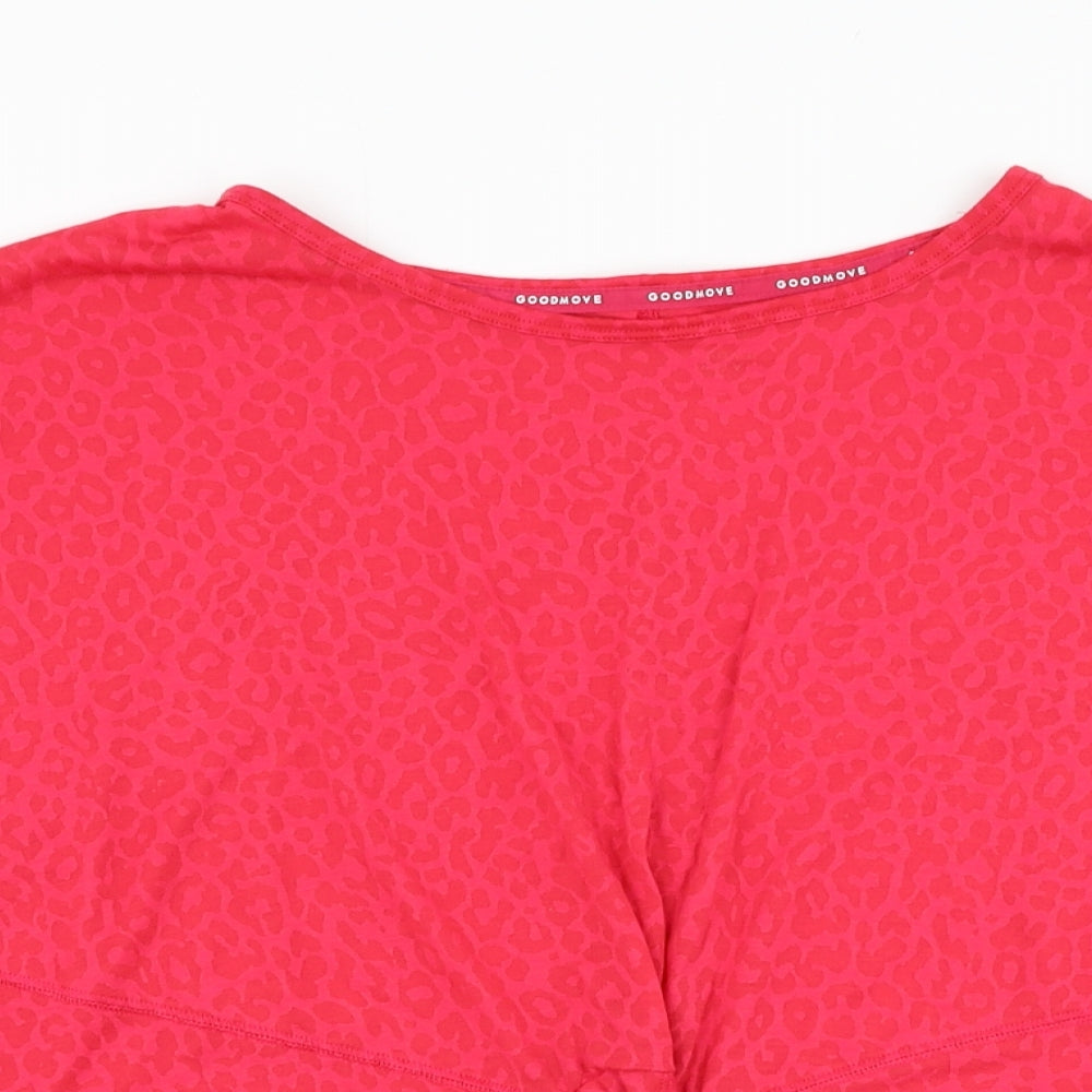 Marks and Spencer Womens Pink Animal Print Polyester Basic T-Shirt Size 16 Round Neck Pullover - Knot front