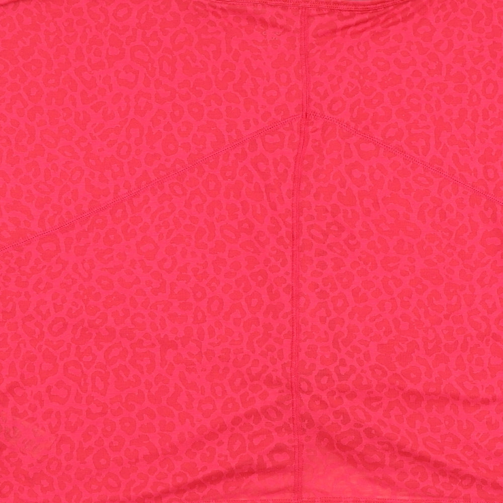 Marks and Spencer Womens Pink Animal Print Polyester Basic T-Shirt Size 16 Round Neck Pullover - Knot front