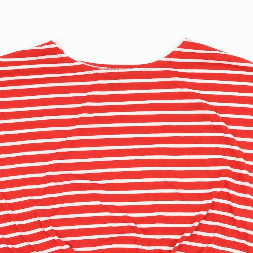 Primark Womens Red Striped Polyester Basic T-Shirt Size 14 Round Neck - Knot front