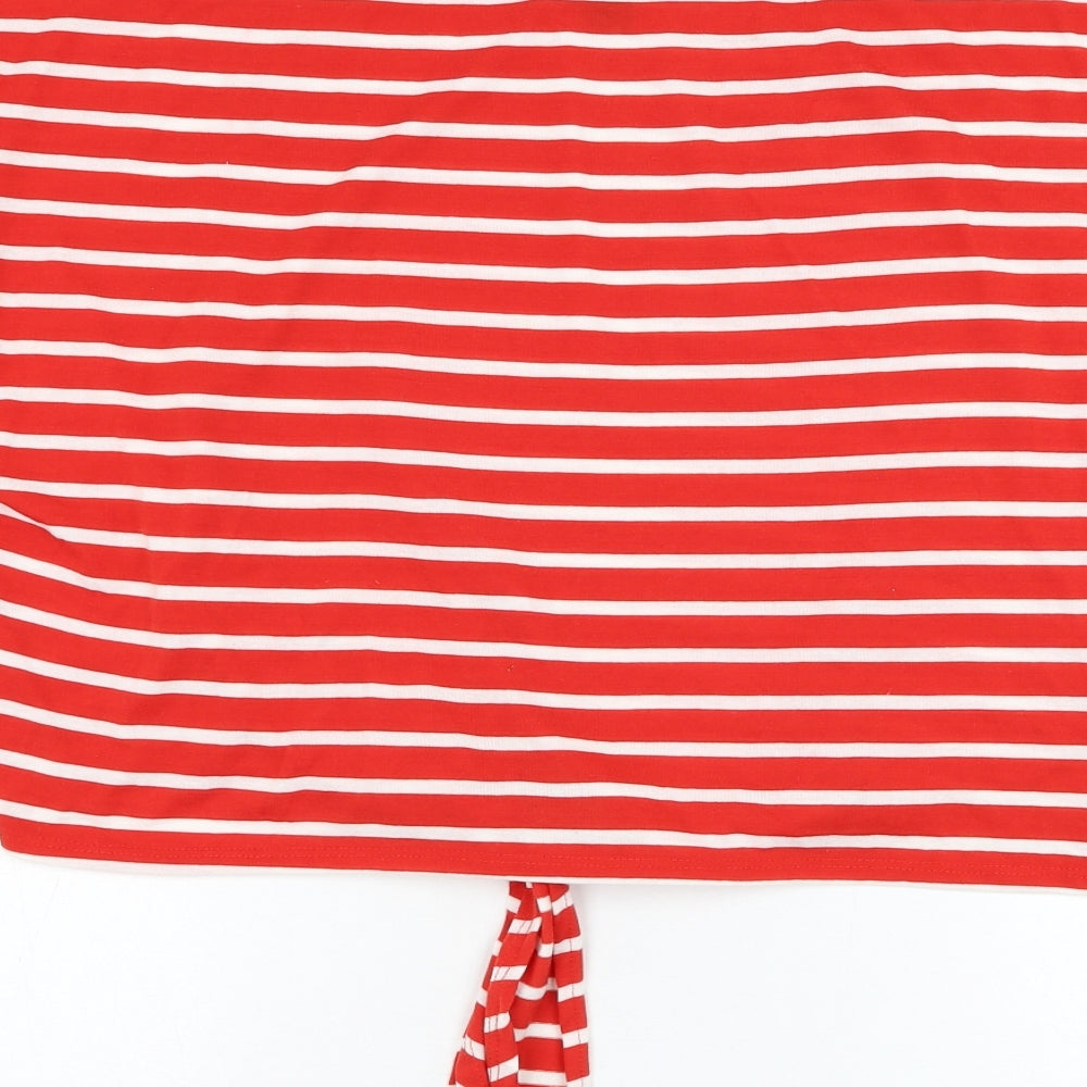 Primark Womens Red Striped Polyester Basic T-Shirt Size 14 Round Neck - Knot front