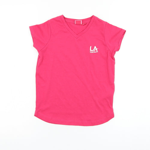 LA Gear Girls Pink Polyester Basic T-Shirt Size 7-8 Years V-Neck Pullover