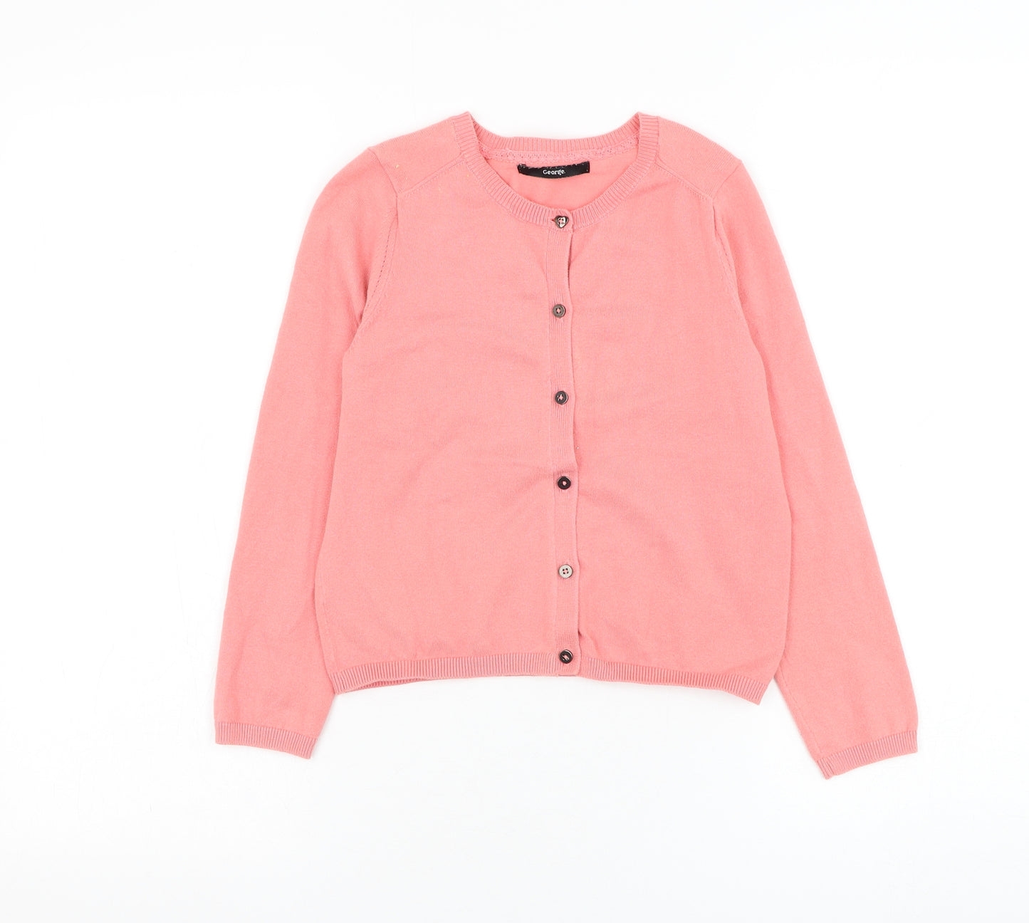 George Girls Pink Round Neck Cotton Cardigan Jumper Size 7-8 Years Button