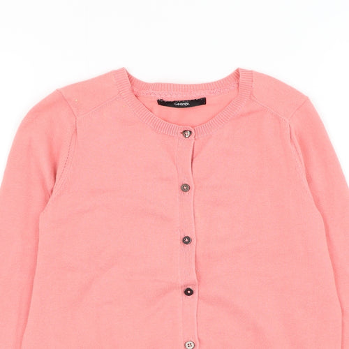 George Girls Pink Round Neck Cotton Cardigan Jumper Size 7-8 Years Button