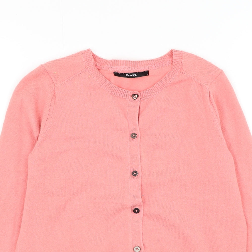 George Girls Pink Round Neck Cotton Cardigan Jumper Size 7-8 Years Button