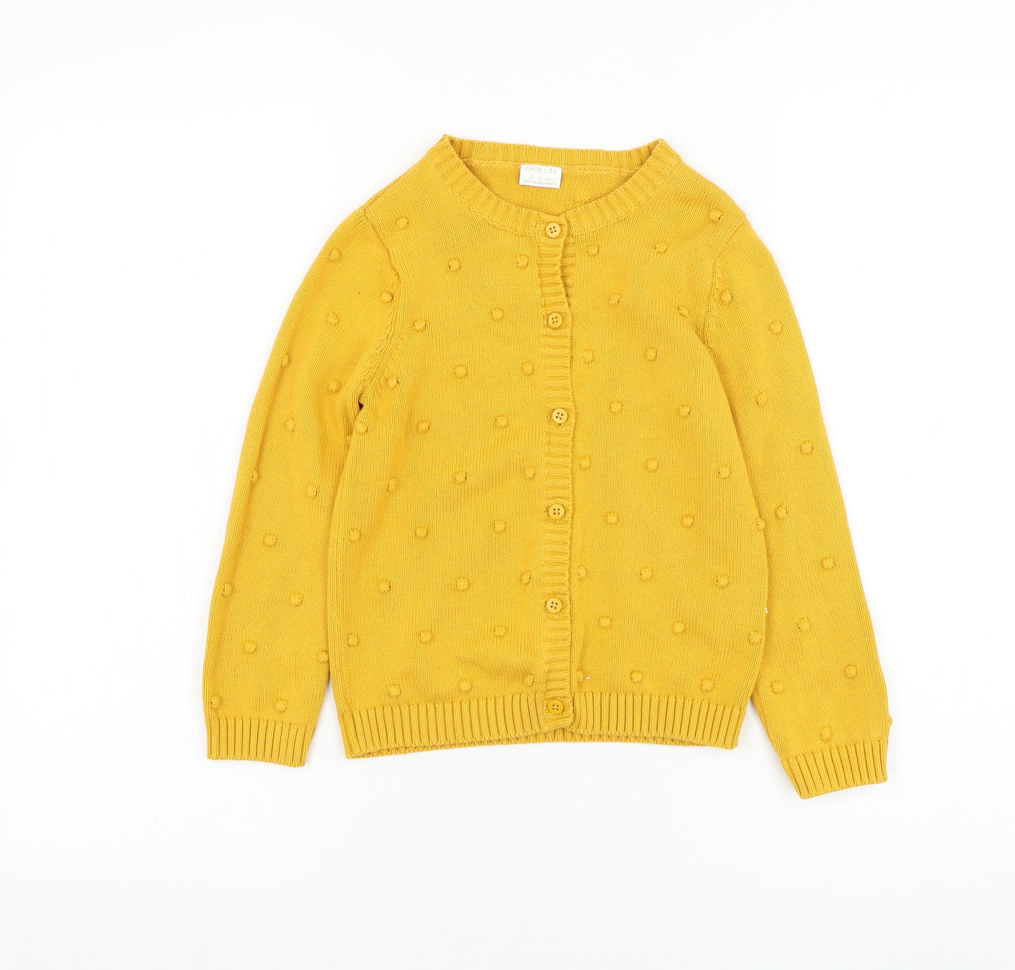 F&F Girls Yellow Off the Shoulder Cotton Cardigan Jumper Size 6-7 Years Button