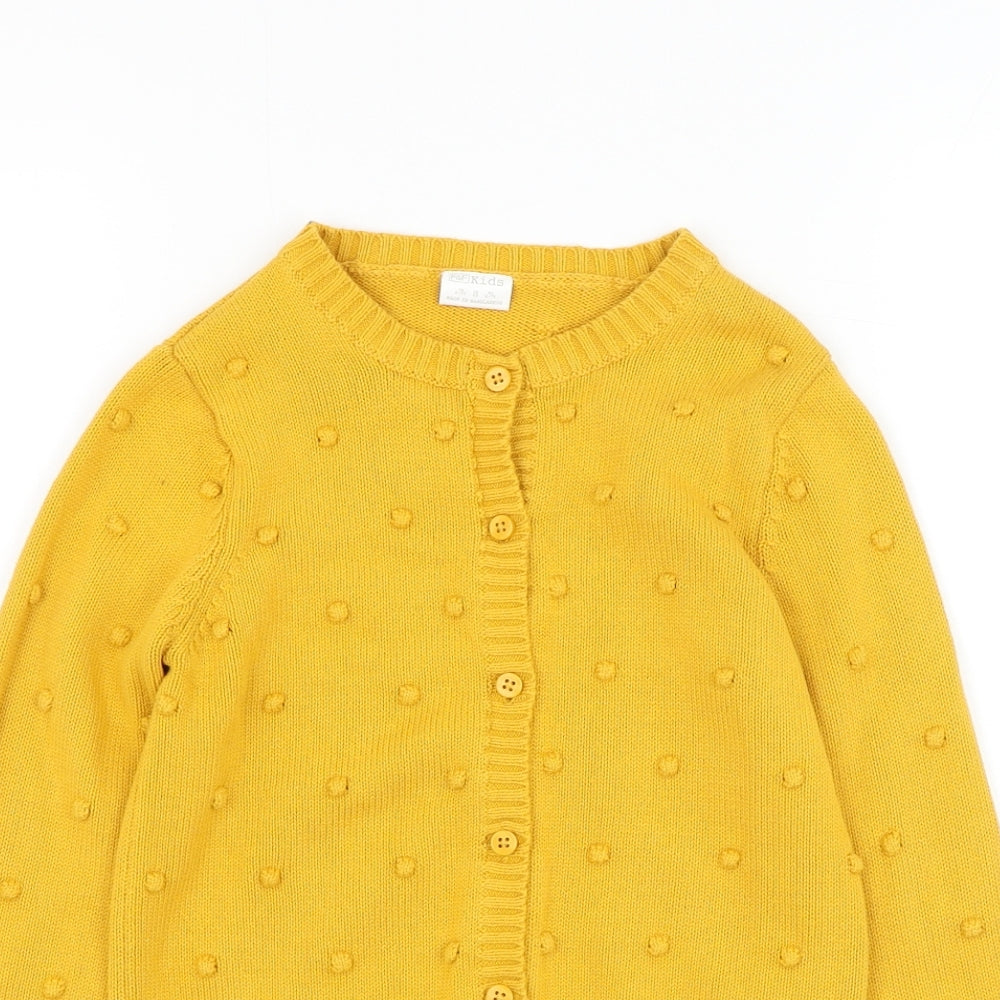 F&F Girls Yellow Off the Shoulder Cotton Cardigan Jumper Size 6-7 Years Button