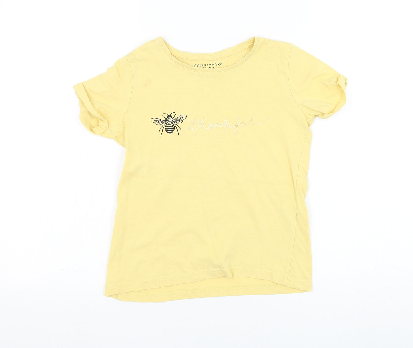 Primark Girls Yellow Cotton Basic T-Shirt Size 9-10 Years Round Neck Pullover - Bumble bee