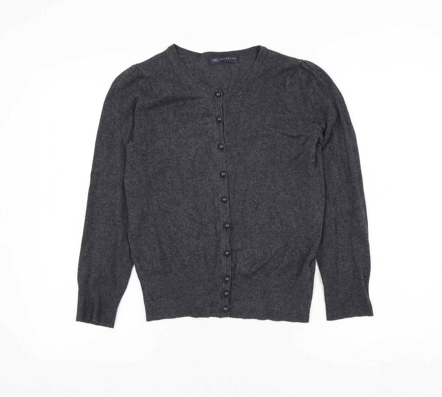 Marks and Spencer Womens Grey Round Neck Viscose Cardigan Jumper Size 8