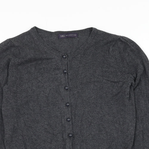 Marks and Spencer Womens Grey Round Neck Viscose Cardigan Jumper Size 8