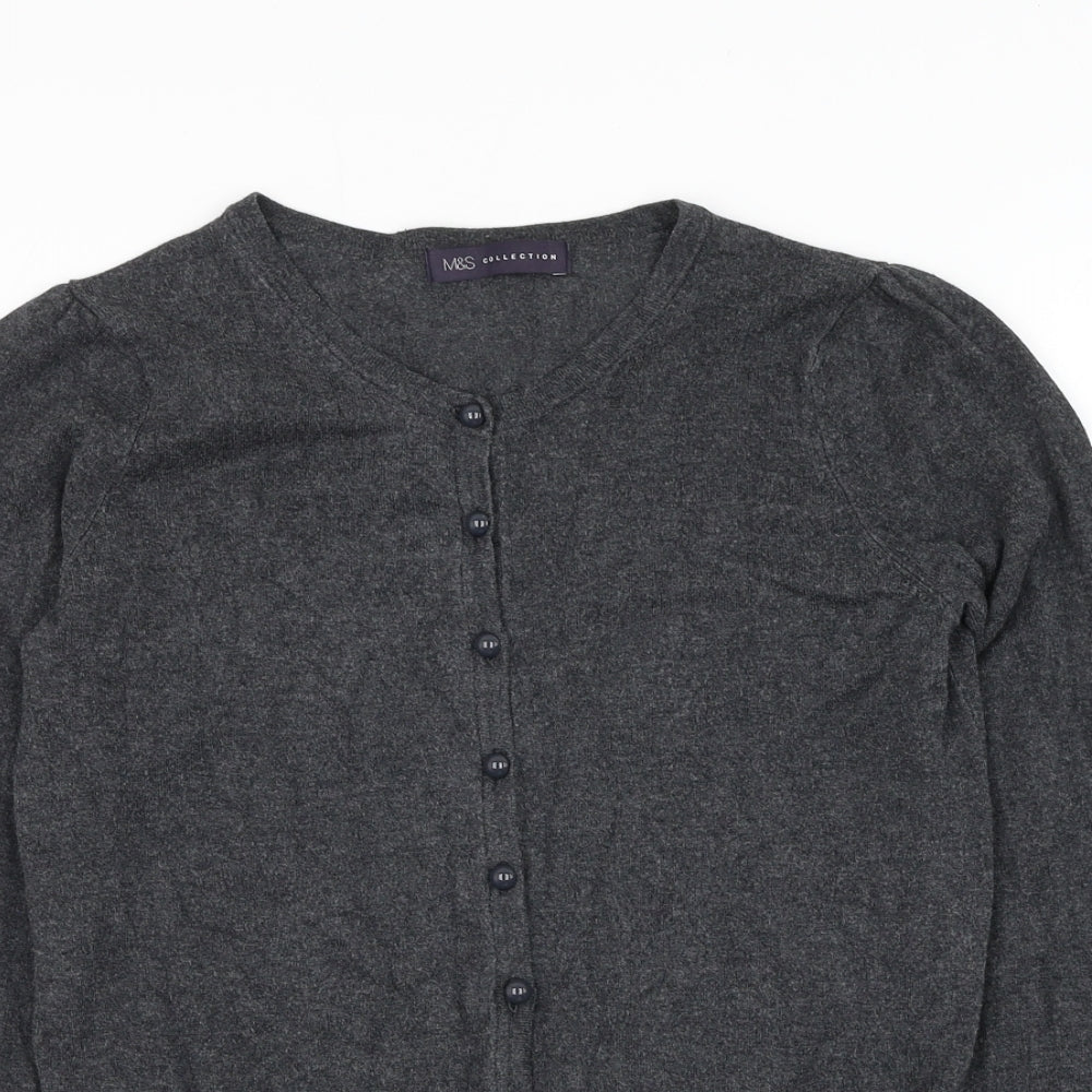 Marks and Spencer Womens Grey Round Neck Viscose Cardigan Jumper Size 8