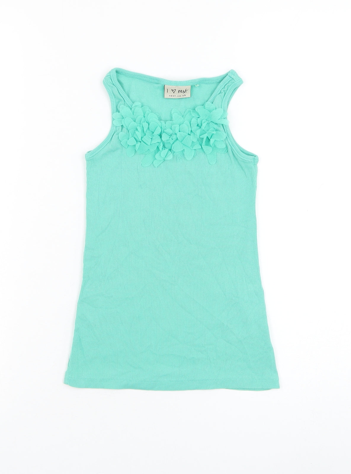 NEXT Girls Green Cotton Basic Tank Size 6 Years Round Neck Pullover