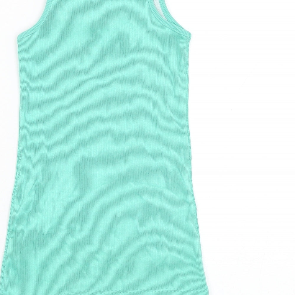 NEXT Girls Green Cotton Basic Tank Size 6 Years Round Neck Pullover