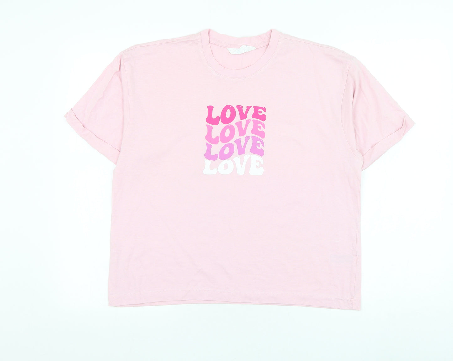 Primark Womens Pink Cotton Basic T-Shirt Size 6 Round Neck - Love