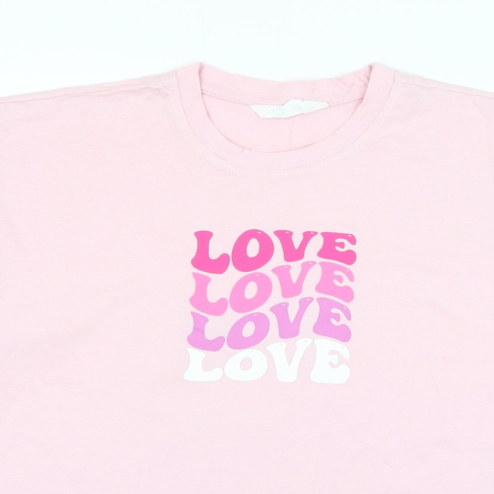 Primark Womens Pink Cotton Basic T-Shirt Size 6 Round Neck - Love