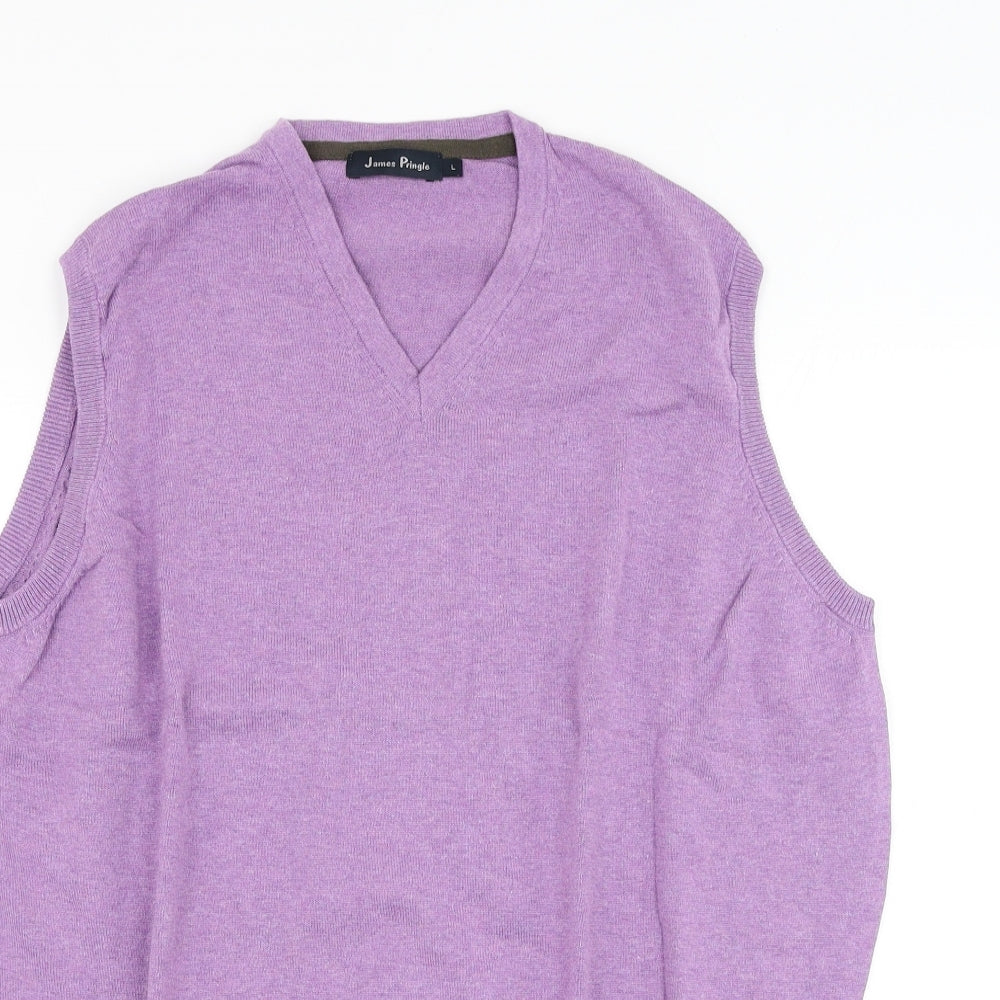 James Pringle Mens Purple V-Neck Cotton Vest Jumper Size L
