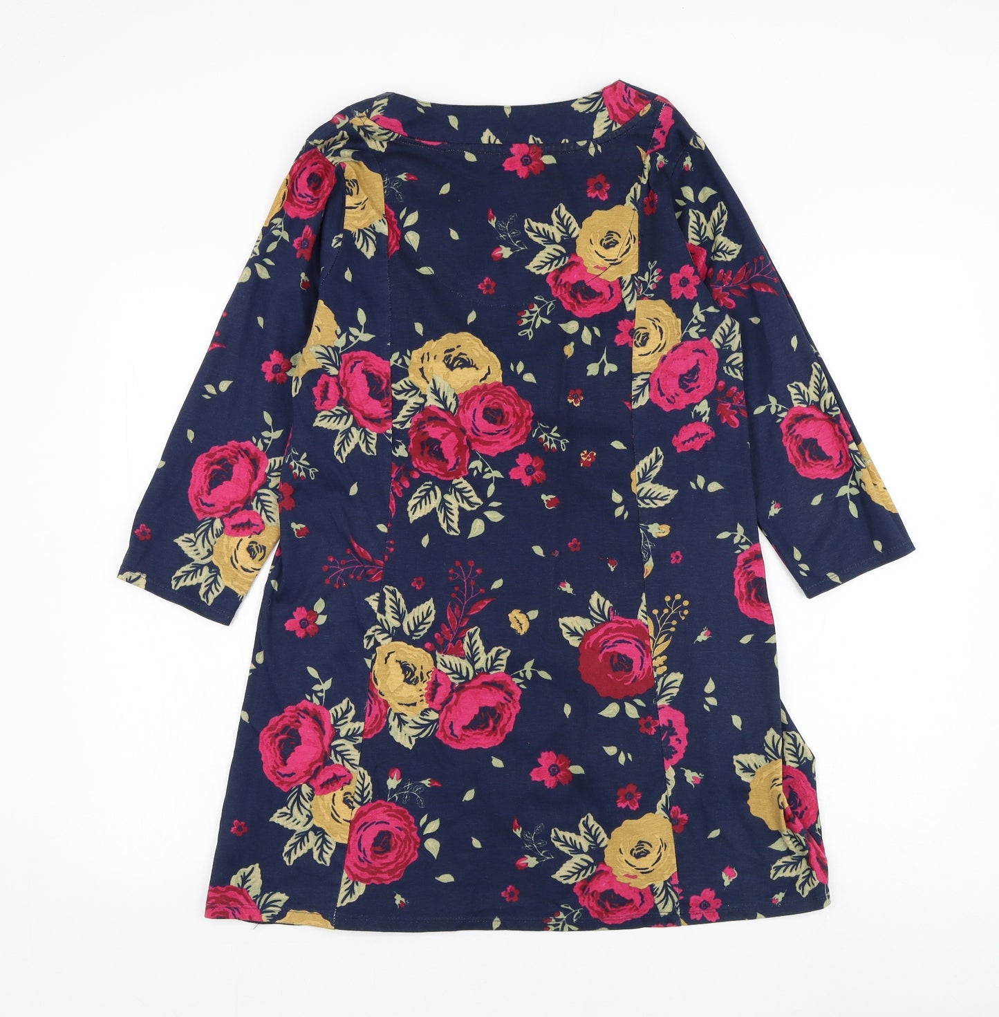 EWM Womens Blue Floral Cotton Shift Size S Round Neck Pullover